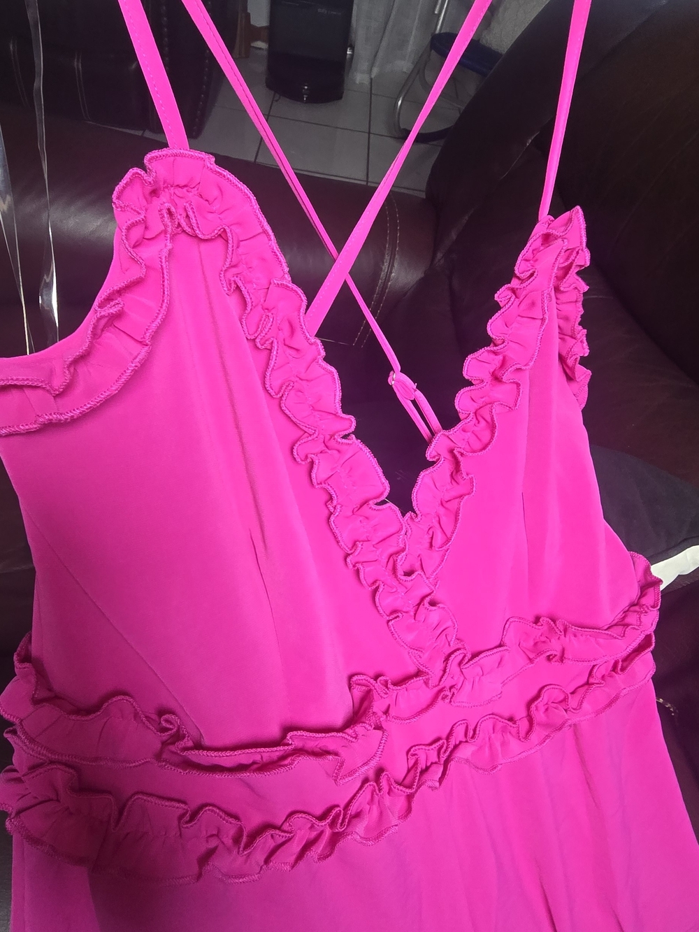 iris Hot Pink Ruffled V-Neck Jumpsuit